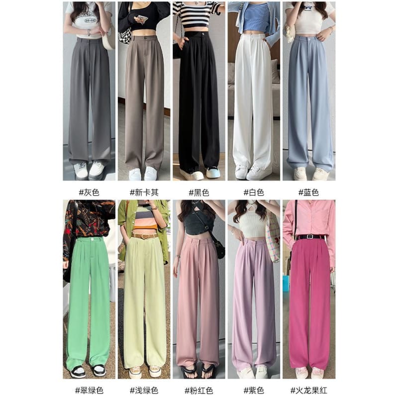 High Rise Plain Wide Leg Suit Pants