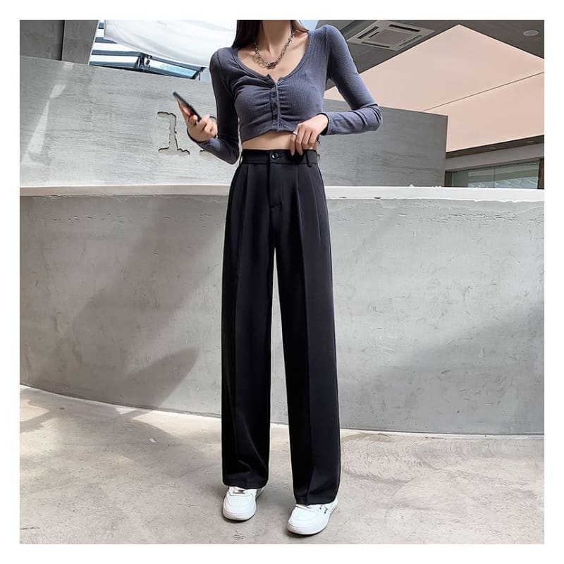 High Rise Plain Wide Leg Suit Pants