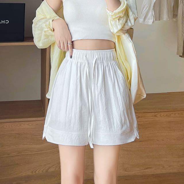 High Rise Plain Wide Leg Sweatshorts - White / S