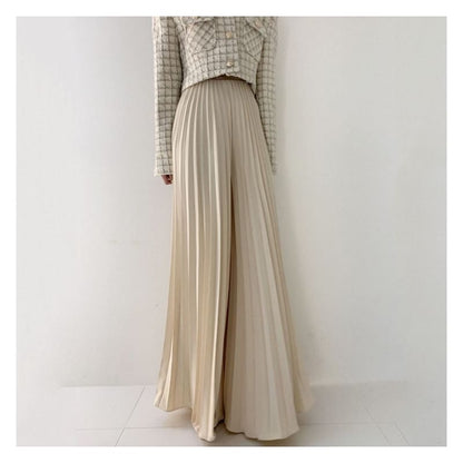 High Rise Pleated Plain Wide Leg Pants