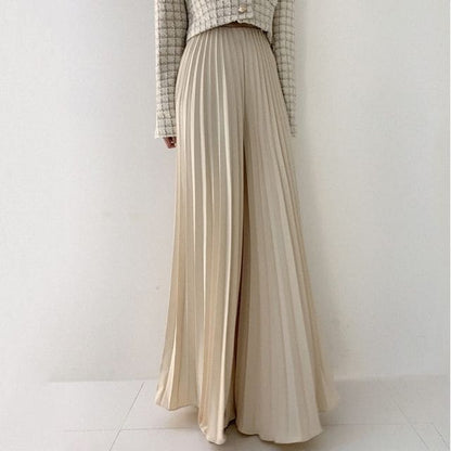 High Rise Pleated Plain Wide Leg Pants