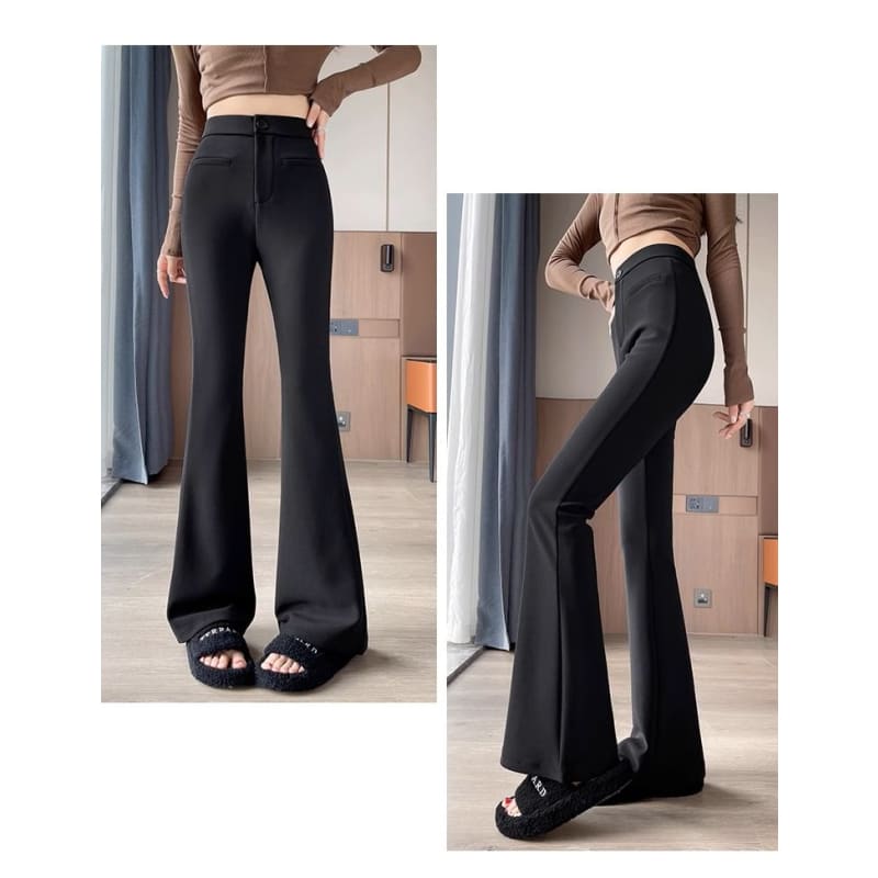 High Rise Pocket Sheath Knit Flare Slacks