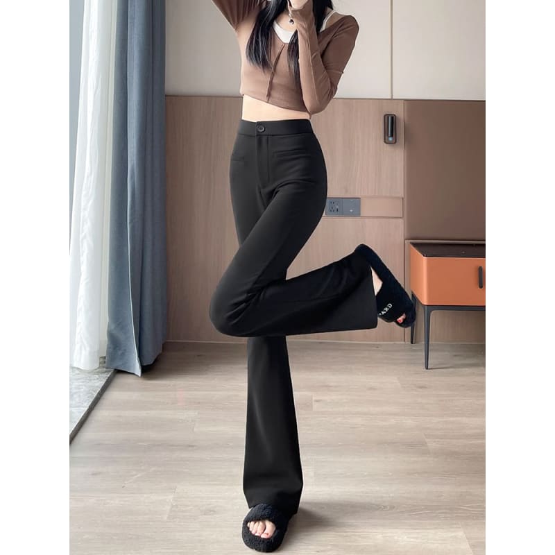 High Rise Pocket Sheath Knit Flare Slacks