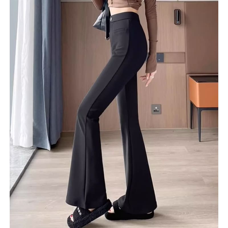 High Rise Pocket Sheath Knit Flare Slacks