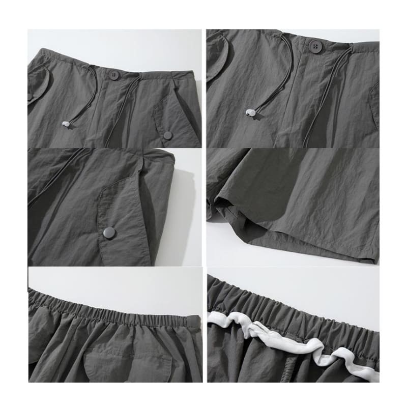 High Rise Pocketed Wide Leg Plain Cargo Shorts