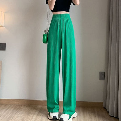 High Rise Rib Wide Leg Plain Sweatpants