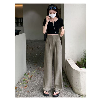 High Rise Ribbed Wide Leg Slacks