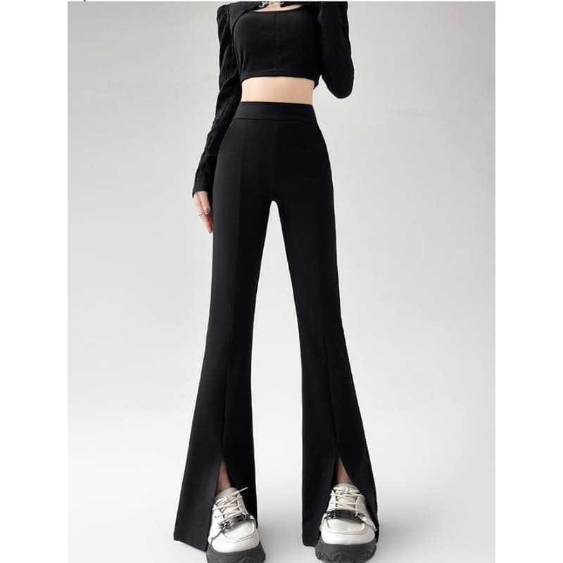 High Rise Sheath Plain Flare Dress Pants