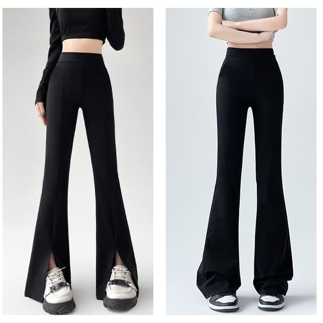 High Rise Sheath Plain Flare Dress Pants