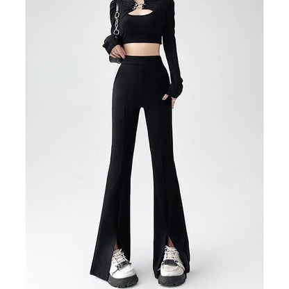 High Rise Sheath Plain Flare Dress Pants