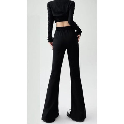 High Rise Sheath Plain Flare Dress Pants