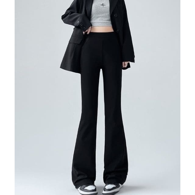 High Rise Sheath Plain Flare Dress Pants