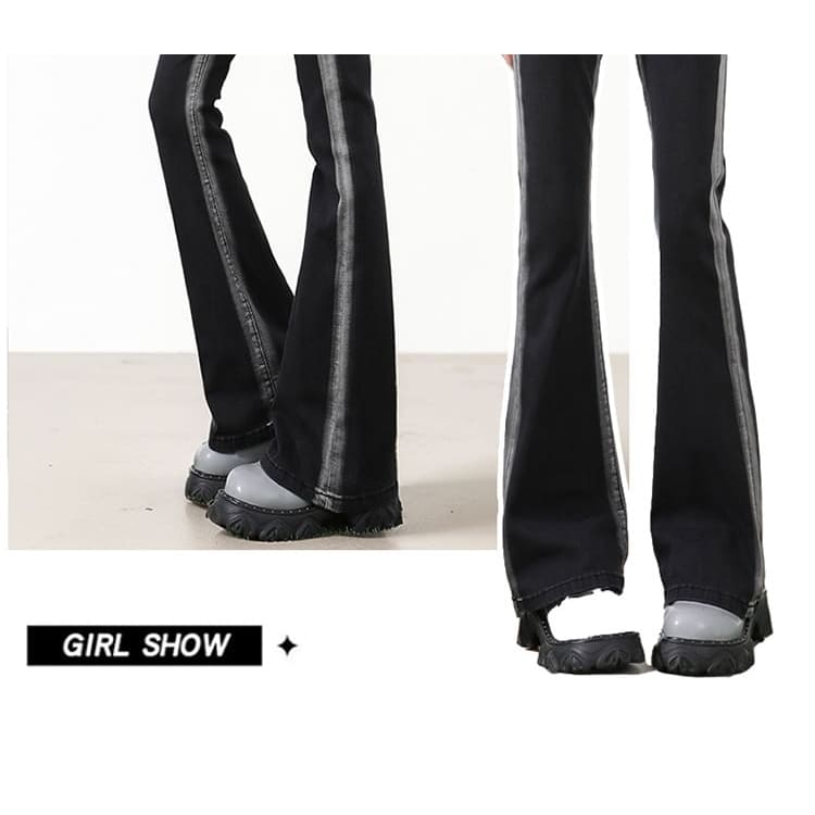 High Rise Striped Flared Jeans