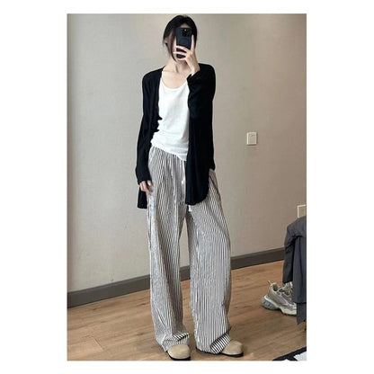 High Rise Striped Printed Wide Leg Drawstring Sweatpants