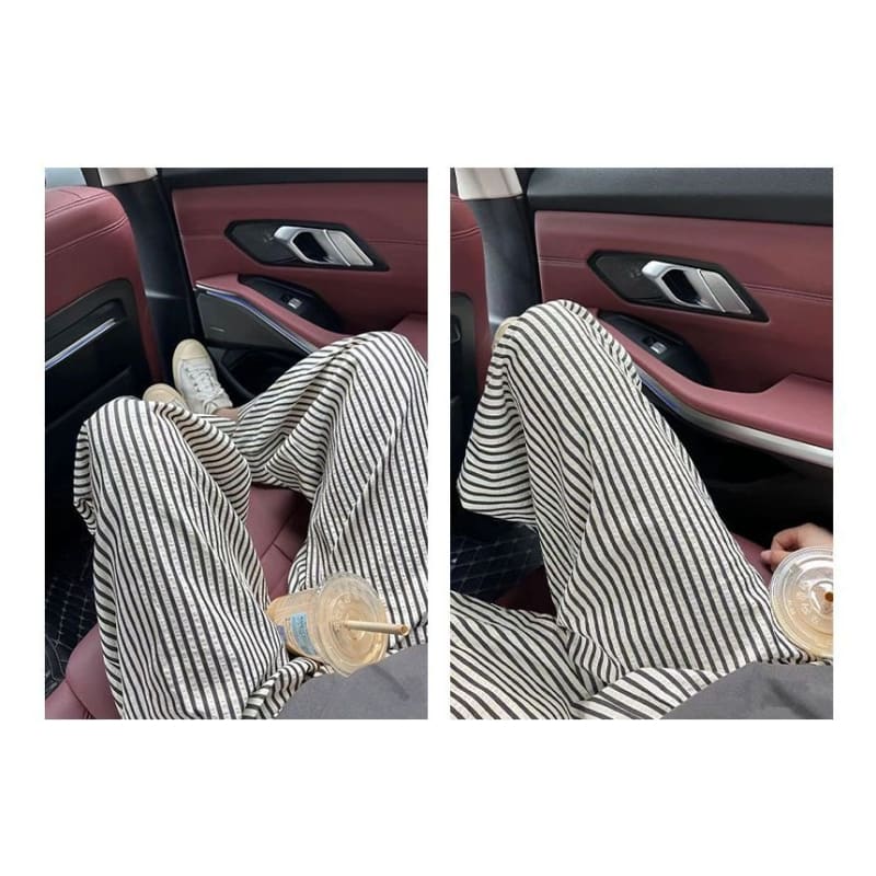 High Rise Striped Printed Wide Leg Drawstring Sweatpants