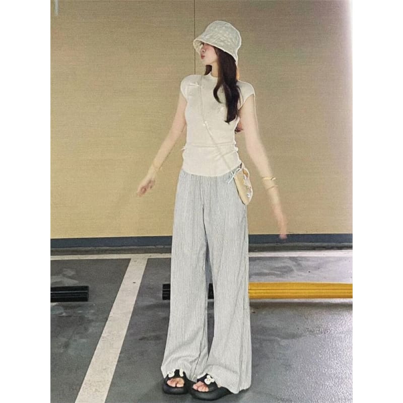 High Rise Striped Wide Leg Pants (Various Designs)