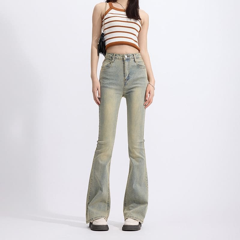 High Rise Washed Bootcut Jeans