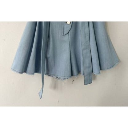 High Rise Washed Denim Mini A-Line Skirt