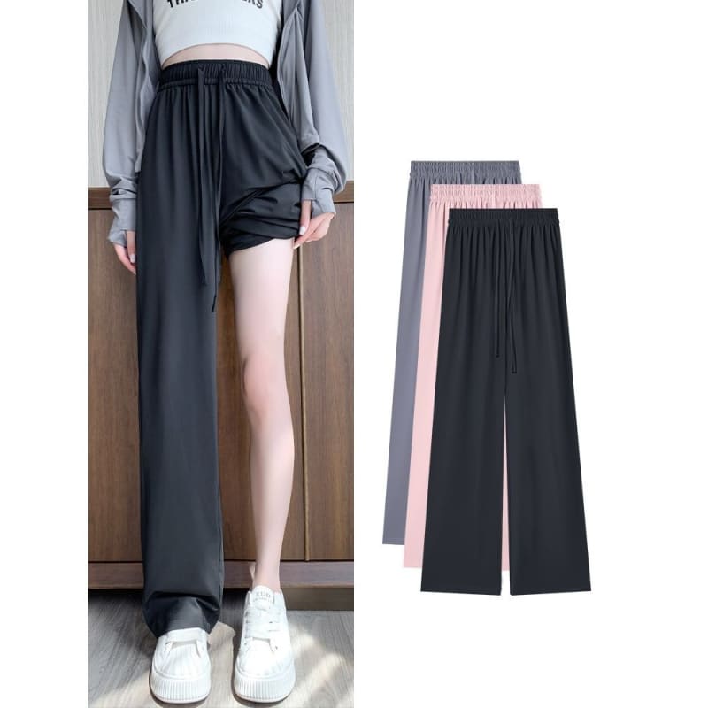 High Rise Wide Leg Plain Drape Sweatpants