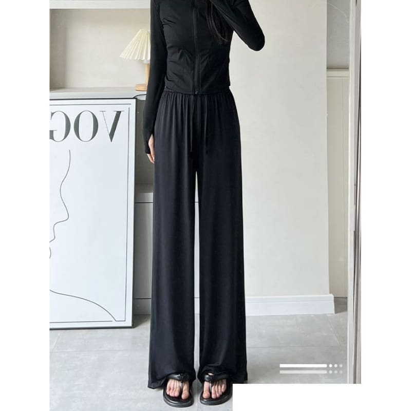 High Rise Wide Leg Plain Drape Sweatpants