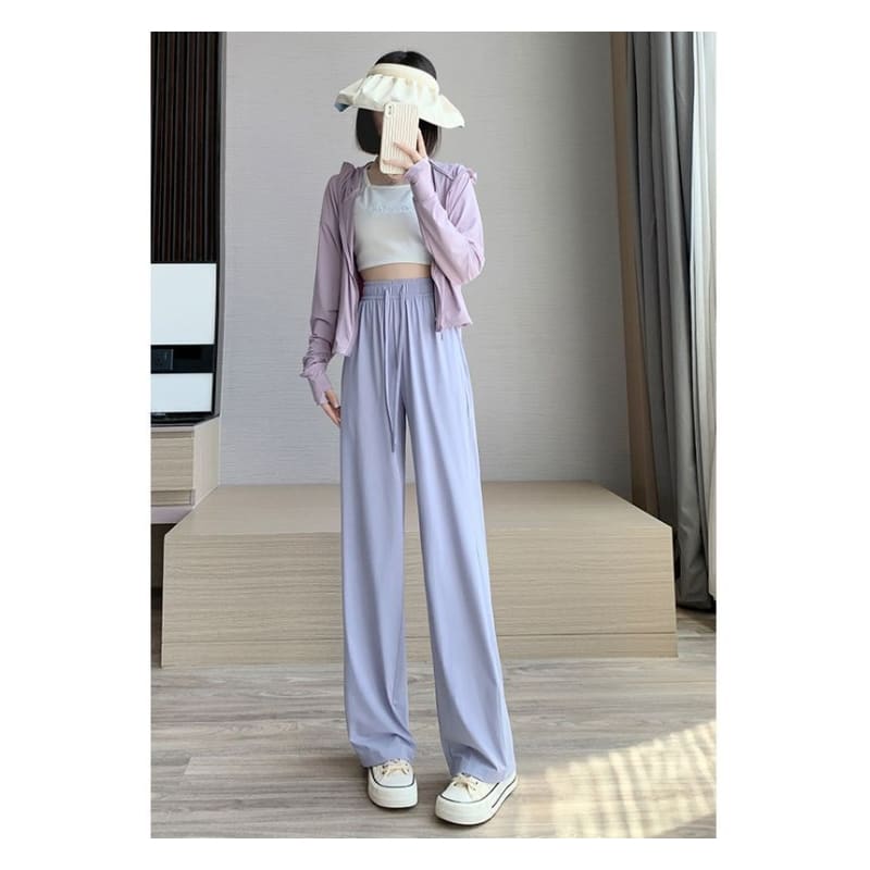 High Rise Wide Leg Plain Drape Sweatpants