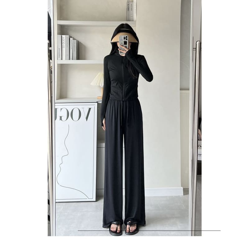 High Rise Wide Leg Plain Drape Sweatpants