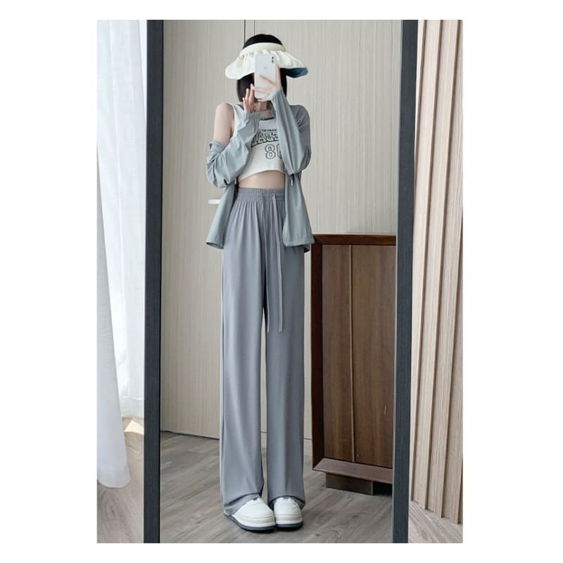 High Rise Wide Leg Plain Drape Sweatpants