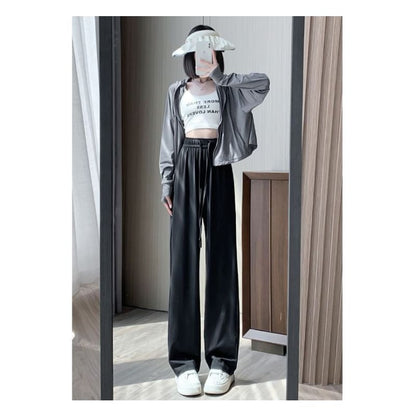 High Rise Wide Leg Plain Drape Sweatpants