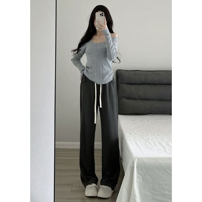 High Rise Wide Leg Plain Sweatpants