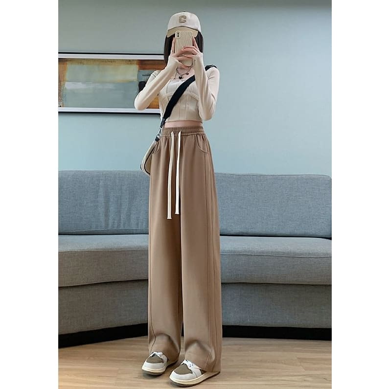 High Rise Wide Leg Plain Sweatpants