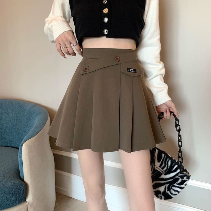 High Waist Applique Pleated Mini