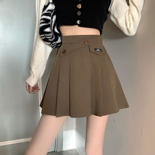 High Waist Applique Pleated Mini