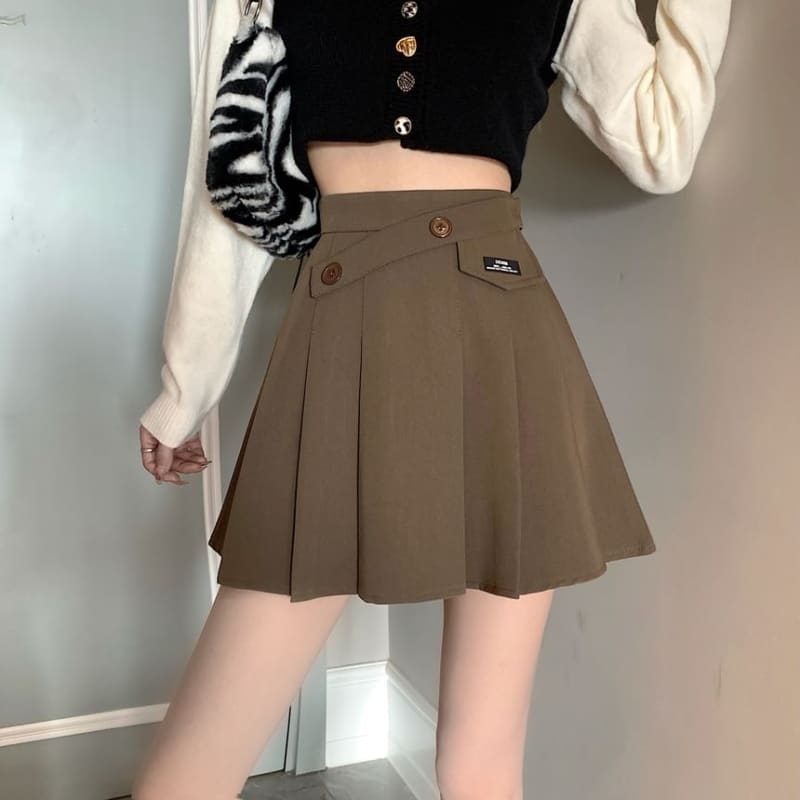 High Waist Applique Pleated Mini