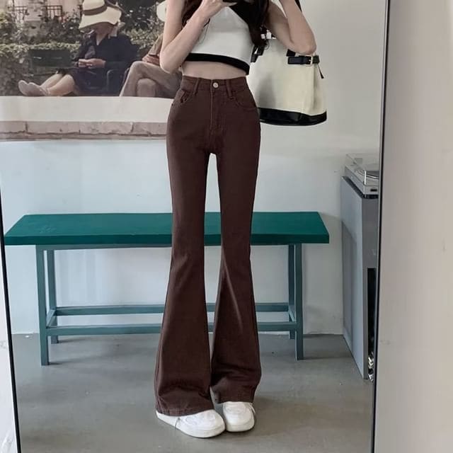 High Waist Bootcut Jeans - Coffee / S