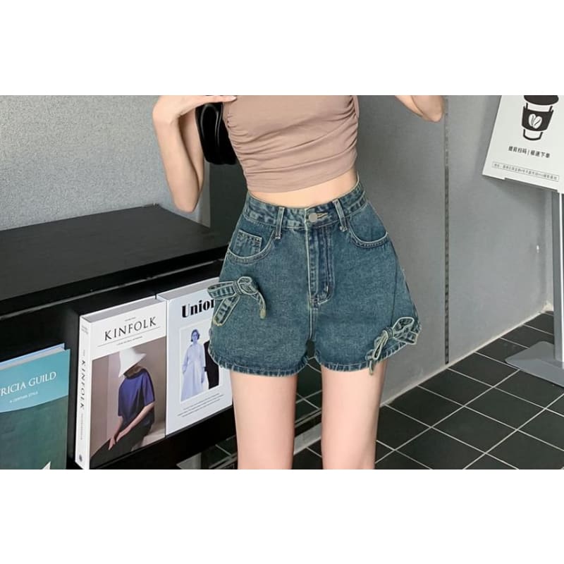 High Waist Bow Denim Shorts