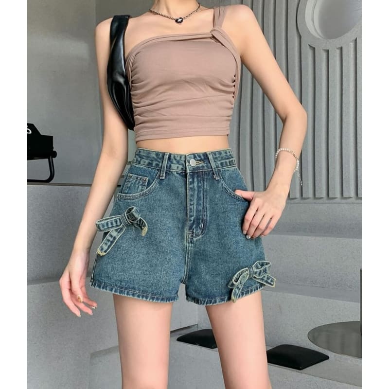 High Waist Bow Denim Shorts