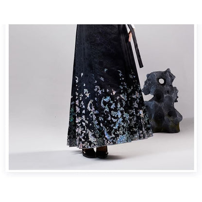 High Waist Butterfly Print Maxi Ma Mian Skirt