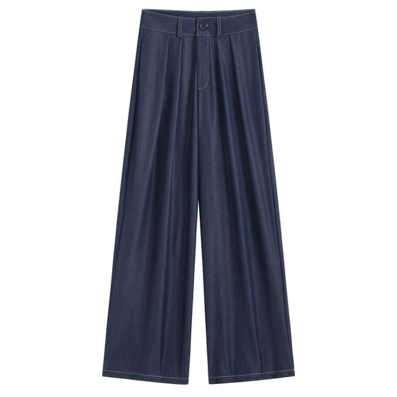 High Waist Contrast Stitched Wide Leg Jeans - Pants