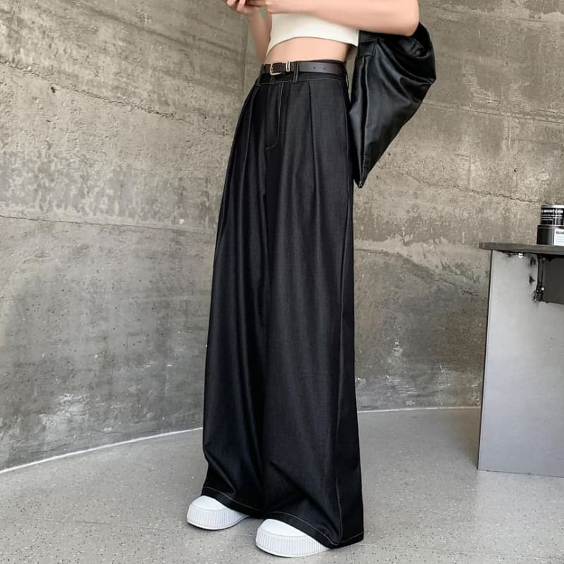 High Waist Contrast Stitched Wide Leg Jeans - Pants