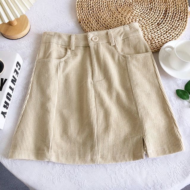 High Waist Corduroy Wide Leg Shorts - Almond / S