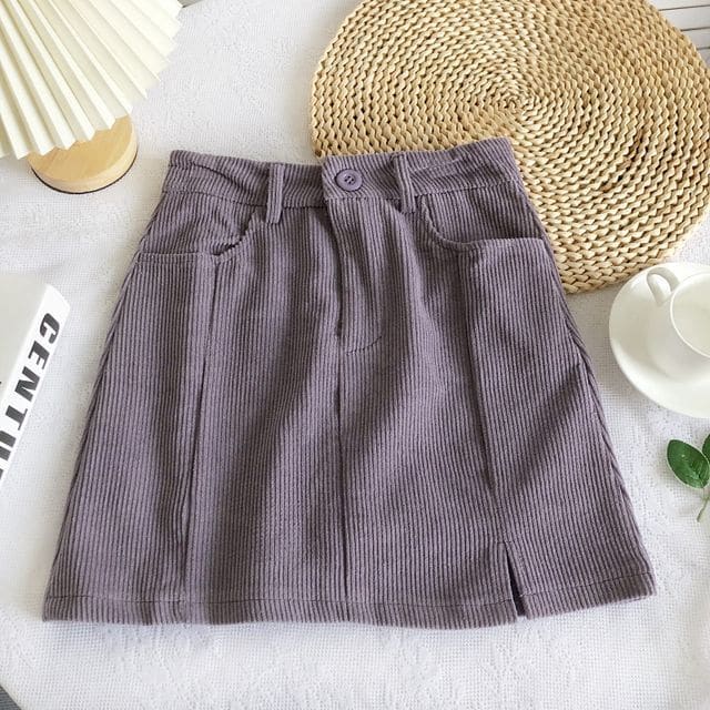 High Waist Corduroy Wide Leg Shorts - Purple / S