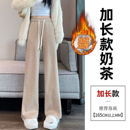 High-Waist Drawstring Fleece Straight Leg Pants