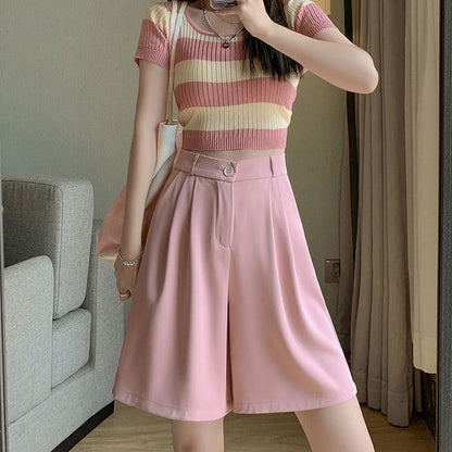 High Waist Dress Shorts - Pink / S