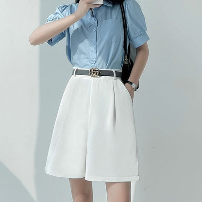 High Waist Dress Shorts - White / S