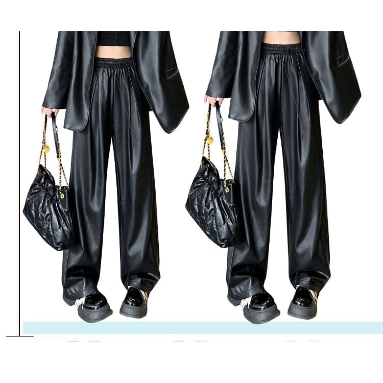 High Waist Faux Leather Wide Leg Pants