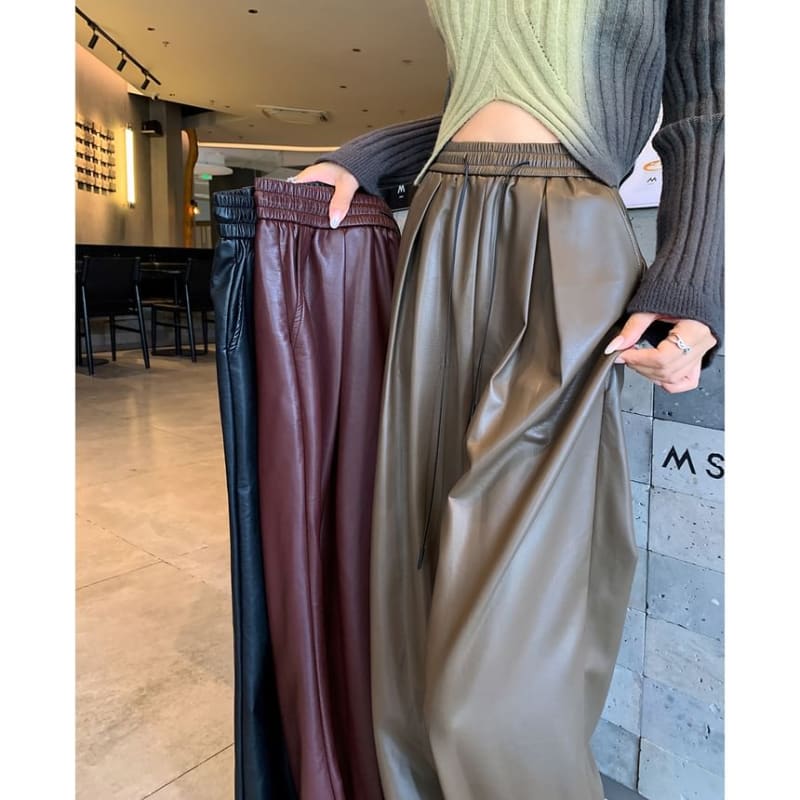 High Waist Faux Leather Wide Leg Pants