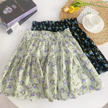 High Waist Floral Mini A-Line Skirt