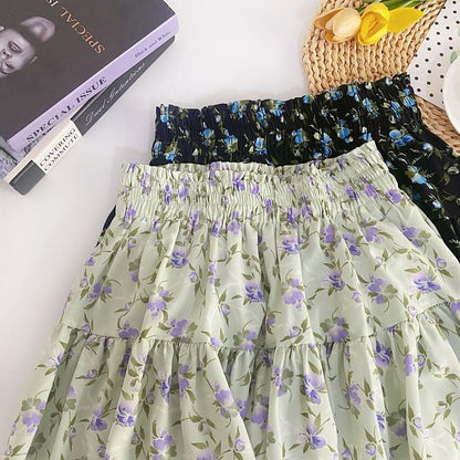 High Waist Floral Mini A-Line Skirt