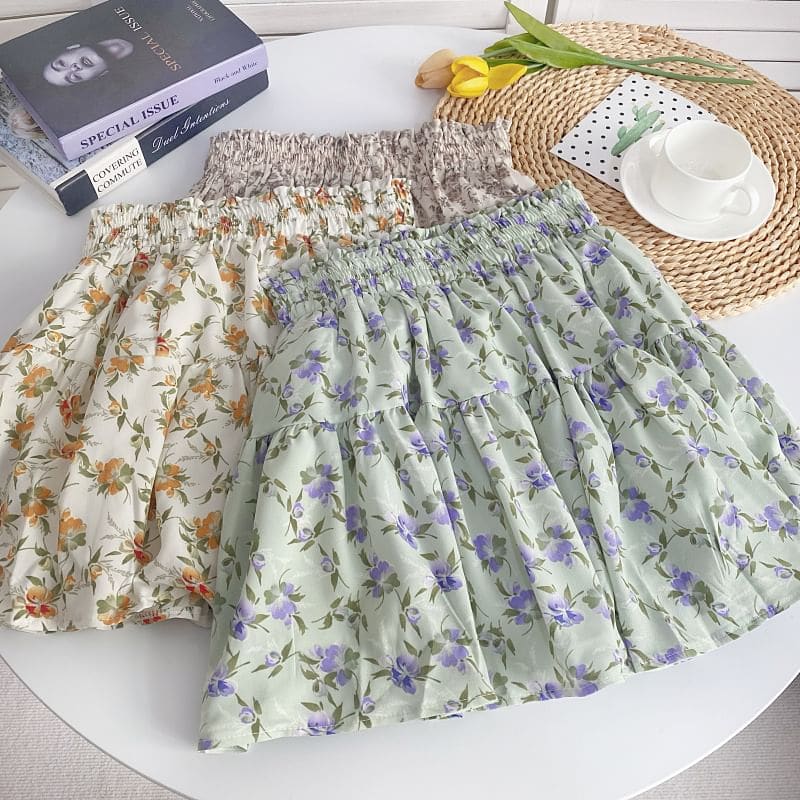 High Waist Floral Mini A-Line Skirt