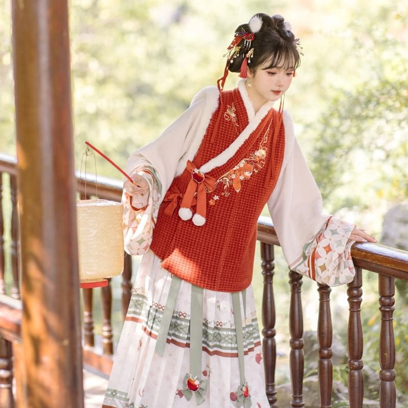 High Waist Floral Print Pleated Hanfu Skirt / Fox